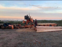 Setting up Wood-Mizer mill at sunrise